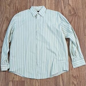 Perry Ellis green and white striped dress shirt, size medium